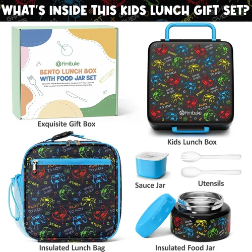 Vista 5 de Fimibuke Juego de lonchera Bento para niños y adultos con tarro de comida aislado de 8 onzas, bolsa de almuerzo y taza de salsa, a prueba de fugas