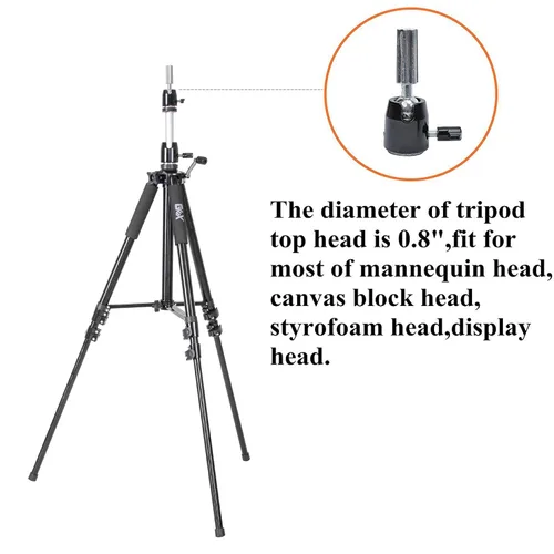 Vista 5 de GEXWORLDWIDE GEX - Soporte de trípode de maniquí resistente de 63 pulgadas para peluca, práctica de entrenamiento de cosmetología, cabeza de Negro