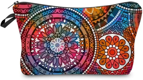Vista 28 de Deanfun - Bolsa de maquillaje impermeable con diseño de mandala y flores, impermeable, espaciosa, cosmetiquera, bolsa de viaje ideal como regalo