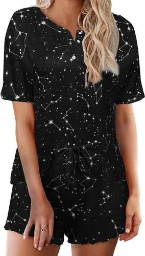 Vista 43 de Ekouaer Conjunto de pijamas teñidos con técnica tie dye para mujer, ropa de dormir, 2 piezas, conjuntos de pijamas, ropa de relajación A-tie Dye