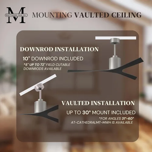 Vista 8 de Matthews MK-BN-BK Molly - Ventilador de techo moderno de 56 pulgadas para exteriores e interiores, con control remoto y control de pared, 3 aspas