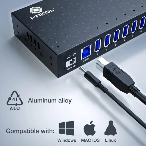 Vista 6 de Hub USB 3 0 – Hub USB alimentado por 16 puertos – Hub expansor USB de escritorio – Divisor USB de alta velocidad de hasta 5 Gbps para múltiples