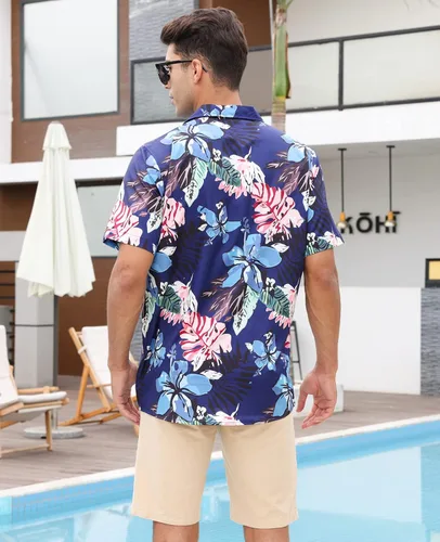 Vista 8 de MRIGNT Men's Hawaiian Shirt Short Sleeves Printed Button Down Summer Beach Shirts