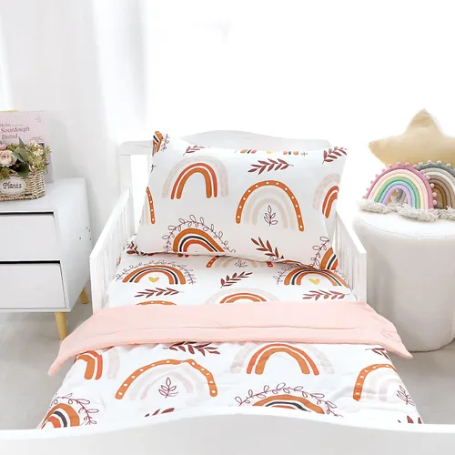 Vista 8 de Pea Pod Juego de ropa de cama de muselina para niños pequeños arcoíris de 3 piezas - Ropa de cama suave y transpirable para cuna con sábana