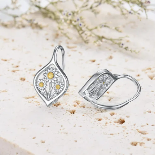 Vista 6 de WINNICACA Aretes de plata de ley con diseño de flor de nacimiento para mujeres, adolescentes, cumpleaños, Plata de ley