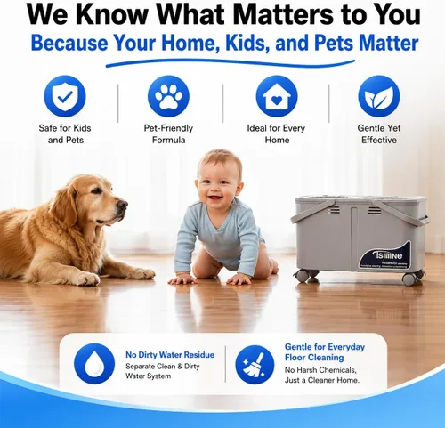 Vista 8 de Trapeador giratorio compacto para apartamentos y espacios pequeños, cubo de separación de agua limpia y sucia para dueños de mascotas y limpieza