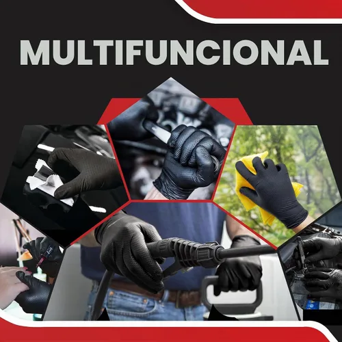 Vista 7 de Industrial Nitrile Gloves – Heavy Duty Latex & Powder Free Disposable Gloves with Diamond Texture Negro