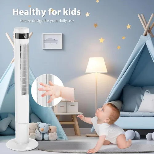 Vista 4 de Antarctic Star Ventilador de torre de 43 pulgadas, ventilador oscilante eléctrico portátil, silencioso con control remoto, sin aspas, modo de viento