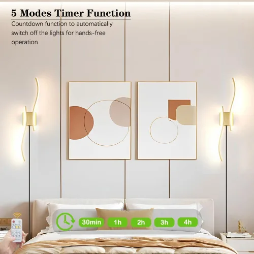 Vista 5 de Juego de 2 lámparas de pared enchufables modernas Daunton, luz de pared LED regulable dorada con control remoto, 3CCT ajustable y función