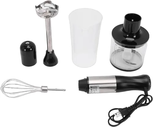 Vista 6 de Batidora de mano de inmersión de mano 4 en 1 500 W 20 velocidades con botón de impulso cuchillas de acero inoxidable para batidos, sopas, salsas