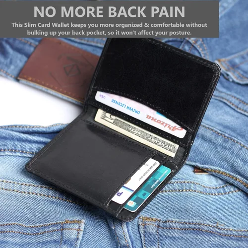 Vista 6 de FOXHACKLE Tarjetero de cuero para hombre, billetera delgada con bloqueo RFID, bolsillo frontal delgado, cartera minimalista con bolsillo frontal