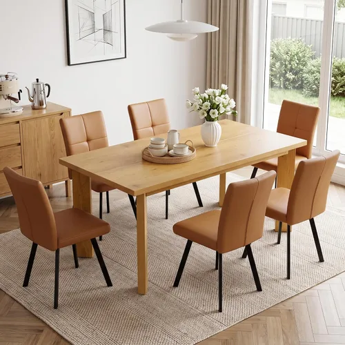 Vista 24 de HIPIHOM 63'' Dining Table for 4-6 People, Oak Table Spacious 63" Dining Table Seats 6 Comfortably, Made with Sturdy MDF in Warm Oak, Easy-Clean