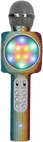 Vista 6 de Wireless Express - Micrófono de karaoke Bling Bluetooth para cantar y altavoz estéreo Bluetooth todo en uno (Confetti Bling)