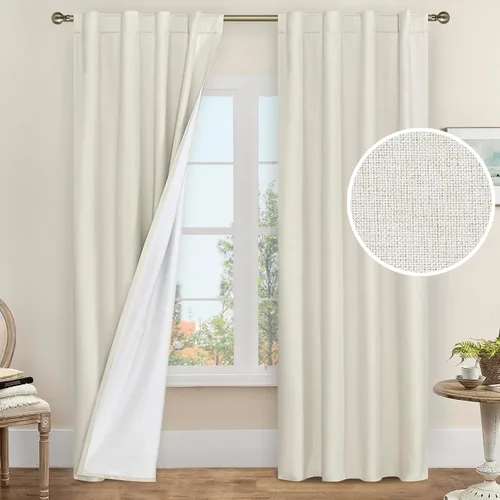 Vista 14 de LAMIT Cortinas opacas cortas de lino de 30 pulgadas para ventanas de cocina sobre el fregadero, cortinas de café texturizadas de lino marfil