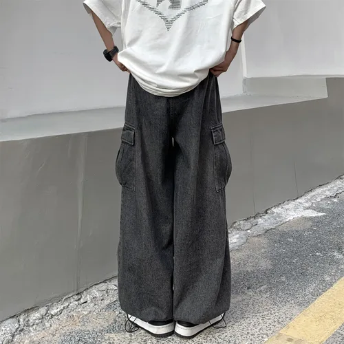 Vista 3 de Y2K - Pantalones de mezclilla holgados Emo Cyber Cargo Grunge Vintage Demin Ropa estética Hiphop Jogger Pantalones deportivos góticos Streetwear