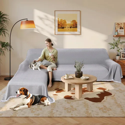 Vista 2 de Fundas impermeables para sofá modular en forma de L, 2 piezas, lavable, en forma de L, protector de muebles acolchado de jacquard para perros, Gris