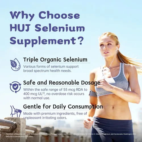 Vista 3 de HUJ Suplemento de selenio, 60 cápsulas, soporte antioxidante, suplemento mineral