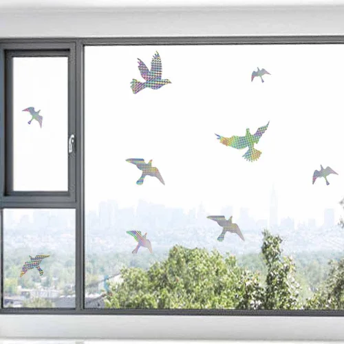 Vista 8 de Calcomanías anticolisión para ventanas con forma de pájaro, adhesivos para puertas de vidrio para proteger y evitar golpes de pájaros (negro)