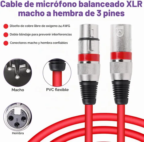 Vista 6 de Cable XLR de 10 colores, multicolor XLR macho a hembra, cables de audio de 6 pies, paquete de 10 cables de micrófono XLR equilibrados de 3 pines