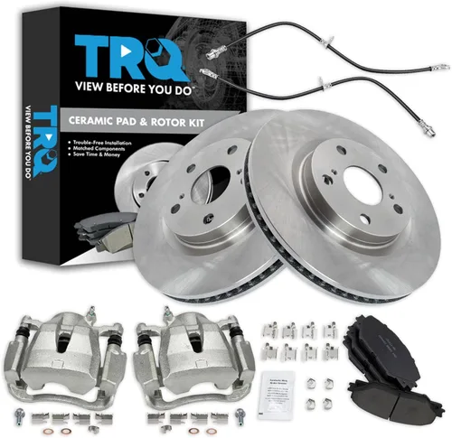 Vista 57 de TRQ Juego de pastillas de freno delanteras y rotores de cerámica, pinzas, mangueras, compatibles con Honda Odyssey 2005-2010