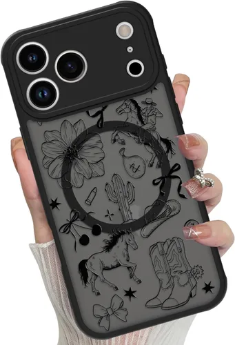 Vista 16 de Funda magnética para iPhone 17 Pro [compatible con MagSafe], bonita funda de moda con estampado de leopardo negro, translúcida, mate, parte trasera