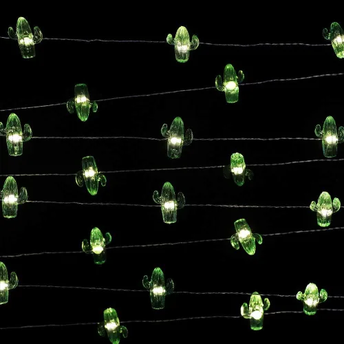 Vista 5 de Guirnalda de luces decorativas con diseño de cactus tropicales, 14.2 in, 40 ledes de luz blanca cálida, resistente al agua, funciona con 8 modos