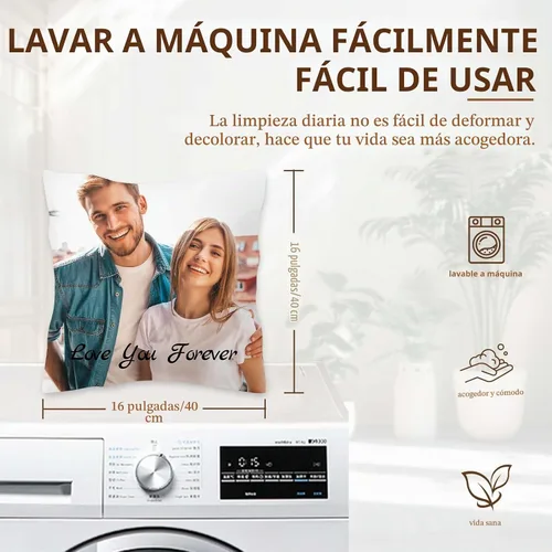 Vista 2 de Almohada de fotos personalizada de 16 x 16 pulgadas, funda de almohada personalizada de doble cara con texto de imagen, funda decorativa suave