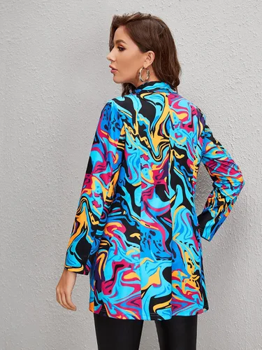 Vista 2 de WDIRARA - Chaqueta de manga larga con estampado gráfico y botones para mujer, multicolor
