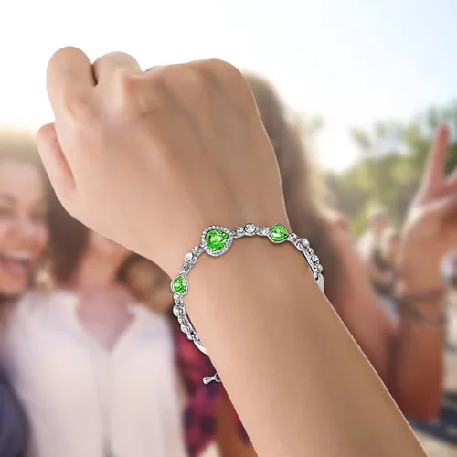 Vista 3 de Pulsera de cristal de corazón de amor pulsera de moda para mujer accesorios para niñas paquete de aretes verde talla única