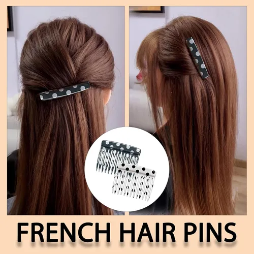 Vista 2 de 2 peines laterales franceses para mujer, accesorios para peinar el cabello, pinzas decorativas para el cabello (lunares)
