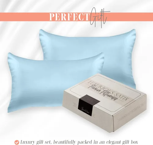 Vista 5 de Elegant Comfort Juego de 2 fundas de almohada de satén sedosas y lujosas para una piel y cabello más saludables, cierre con cremallera oculta