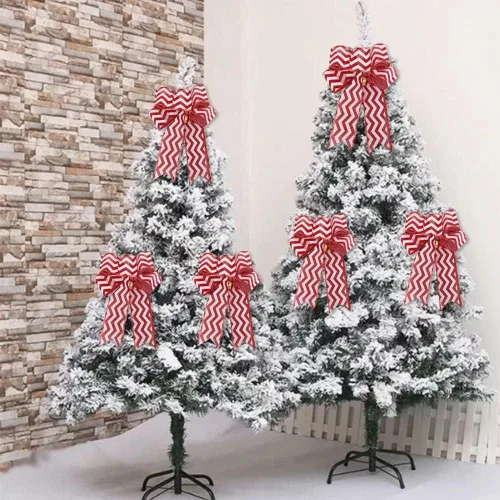Vista 3 de Ochine Decoración para árbol de Navidad, lazo decorativo para árbol de Navidad, tiras decorativas, cinta, búfalo, arpillera, rojo y negro, lazo