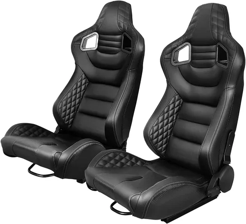 Vista 41 de IKON MOTORSPORTS, Asiento universal de carreras PU + cuero de carbono + gamuza, con deslizadores dobles, asiento deportivo reclinable negro