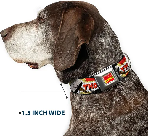 Vista 7 de Buckle-Down Collar de perro hebilla de cinturón de seguridad Thor Hammer rojo amarillo blanco 9 a 15 pulgadas 1.0 pulgadas de ancho, multicolor