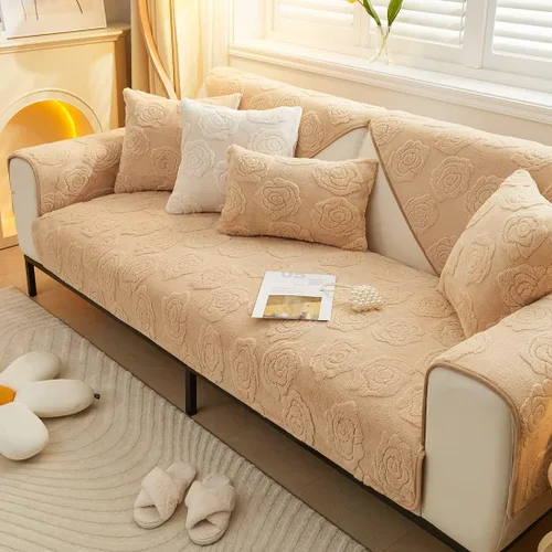 Vista 4 de vctops Funda de sofá jacquard con diseño de rosas y flores, de felpa suave, antideslizante, mullida, protector de muebles para sala de estar