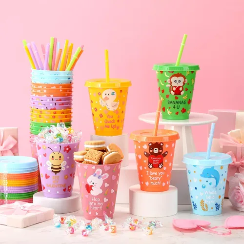Vista 4 de Qinyoung - 24 vasos de animales de 16 onzas para el día de San Valentín a