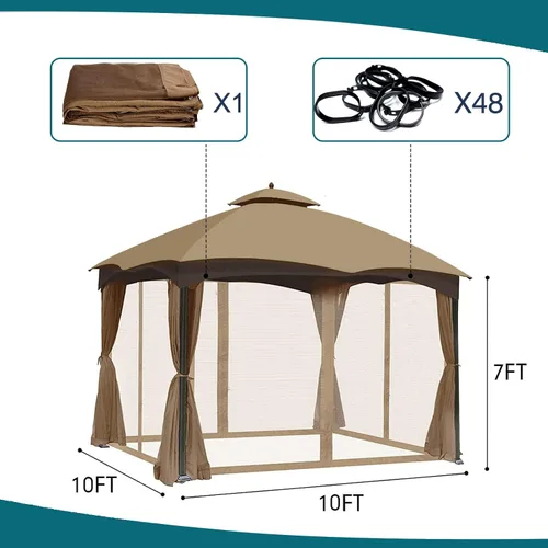 Vista 4 de Wonwon Gazebo Mosquitera de Repuesto Universal para Exteriores Toldo de 4 Paneles de Paredes de Malla con Cremallera para Gazebo de 10' x 10