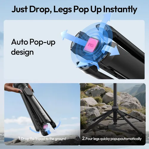 Vista 2 de ULANZI Trípode magnético para teléfono, MT85 Trípode de apertura automática con 4 patas mejoradas, soporte de teléfono extensible para selfie stick