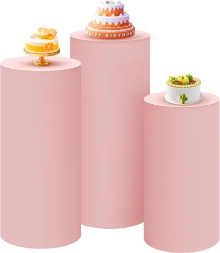 Vista 29 de SaitiMade Juego de 3 fundas para pedestal de cilindro beige, fundas de elastano para decoración de fiestas, bodas o eventos de cumpleaños, solo