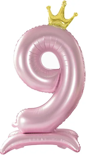 Vista 11 de Globo con Corona Rosa Número 1 de Tellpet con Base para Decoración de Fiesta de Primer Cumpleaños de Niñas