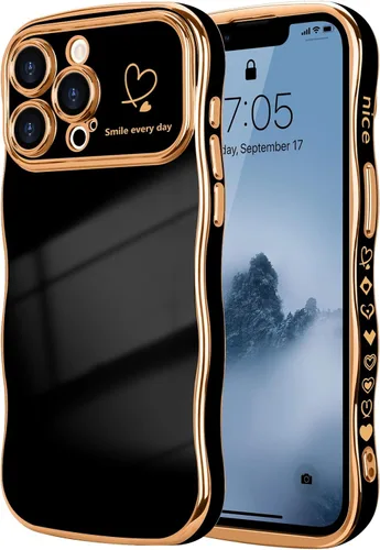 Vista 9 de LCHULLE Funda para iPhone 12 Pro para mujeres y niñas, lindo marco ondulado con forma rizada con patrón de corazón de amor, cubierta de protección