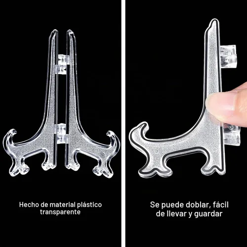 Vista 3 de Wilzing 100 soportes de caballete de plástico transparente de 3 pulgadas, mini soportes de placa acrílica, mini caballete para exhibición, marcos