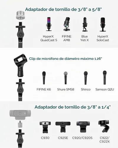 Vista 6 de InnoGear Soporte de Micrófono de Estudio, Carga Máxima 2.64 lb Brazo de Micrófono Montaje de Escritorio Soporte de Micrófono de Escritorio