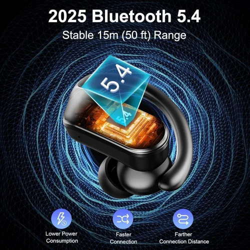Vista 2 de Auriculares inalámbricos, auriculares deportivos Bluetooth 5.4 IPX8 impermeables, 70H con sonido de graves profundos, 4 micrófonos ENC