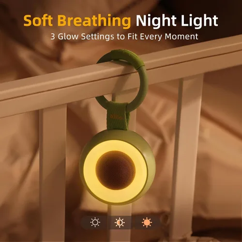 Vista 4 de alilo Chupete de bolsillo Máquina de sonido portátil para bebés y niños Luz nocturna 30 sonidos relajantes Viaje Ruido blanco