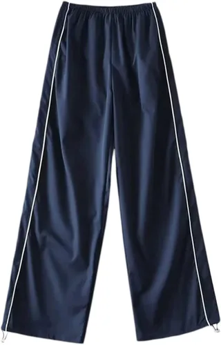 Vista 7 de KMBANGI Pantalones de paracaídas para mujer, holgados Y2k, pantalones deportivos con cintura elástica, rayas laterales, pantalones deportivos
