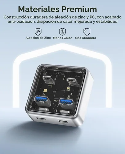 Vista 4 de ORICO Concentrador USB-C de 10 Gbps, divisor USB 3.2 de aleación de zinc de 4 puertos con 2 puertos USB-A y 2 puertos USB-C, extensor de datos