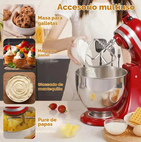 Vista 5 de FavorKit Batidor plano de acero inoxidable para KitchenAid con cabeza inclinada y mezcladores de 4.5-5 Qt, accesorio de paleta para mezclar