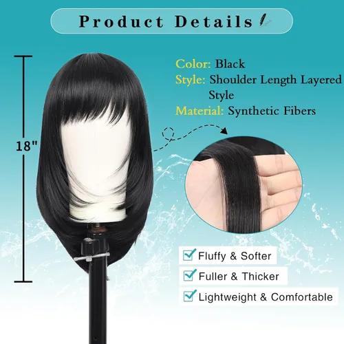 Vista 3 de Kalyss peluca de mujer larga lacia, de pelo sintético negro para mujeres (negro)