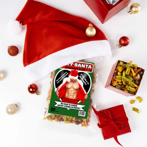 Vista 5 de Sexy Santa Gourmet Trail Mix – Relleno de cesta de regalo de comida gourmet – Regalos de Navidad para adultos, divertidos regalos de elefante blanco